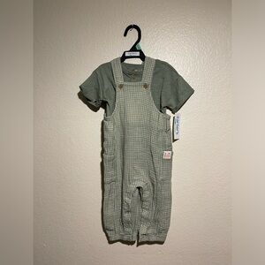 Carter's Green Gingham Overalls Set with Green Tee